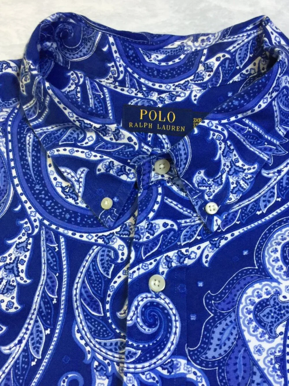 Polo Ralph Lauren Shirt 3XB Mens Big Tall Blue Paisley Short Sleeve Button Down